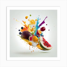 Colorful Fruit Splash On White Background Art Print