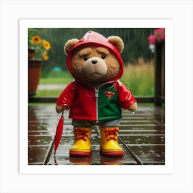 Teddy Ted In The Rain Art Print