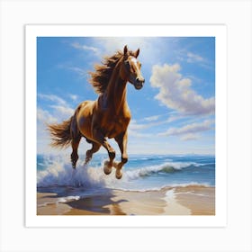 Horse Running On The Beach 1 Art Print