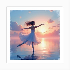 Watercolor Dancer With Tranquil Evening Sky Backdrop 1 Art Print