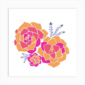 Succulent Flower Orange & Pink Art Print