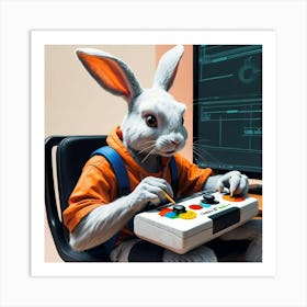 Rabbit Playing Video Game Art Print