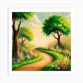 Landscape With Trees And Flowers Art Print