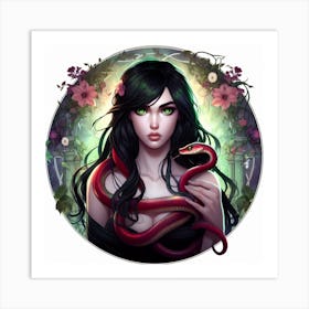 Girl With A Snake Art Print