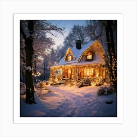 Firefly Magical, Christmas, Winter, Snow, Sparkling, House, Forest Edge, Christmas Lights, Glowing, (10) Art Print