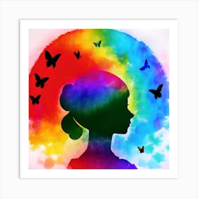 Silhouette Of A Girl With Butterflies 8 Art Print