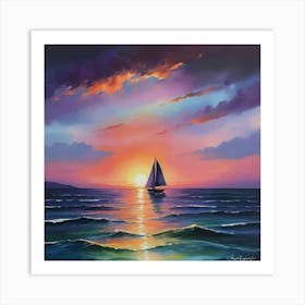 Sailboat At Sunset Paintings Art Print Art Print