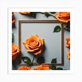 Orange Roses In A Frame 1 Art Print