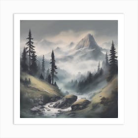 Misty mountain stream Art Print