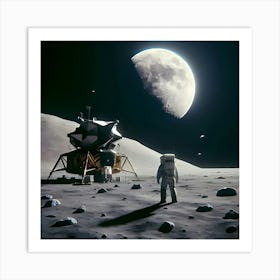 An Image Capturing The Moon Landing, Featuring A Lone Astronaut Standing On The Lunar Surface 2 Art Print