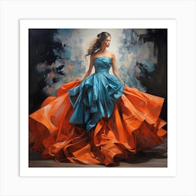 Blue And Orange Dress Art Print