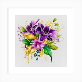 Watercolor Mardi Gras Flower Bouquets 26 Art Print