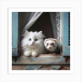 Ferret And Cat 3 Art Print