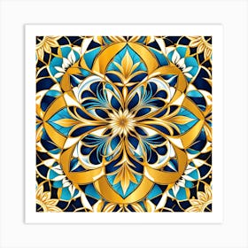 Gold And Blue Mandala Art Print