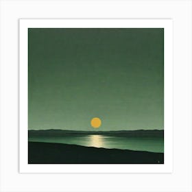 Minimalist Landscape A Horizon Line In Dark Green Acrylic Paint With A Solitary Sun Or Moon Represen 1600363732 Art Print