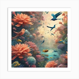 Birds And Flowers Art Print