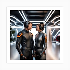 Futuristic Couple In Space Suit Art Print