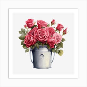 Pink Roses In A Bucket 2 Art Print