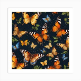 Butterflies On A Black Background Art Print