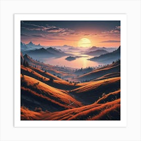 Sunset In The Mountains 3 Art Print