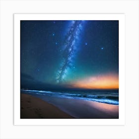 Starry Night Sky Over Beach Art Print