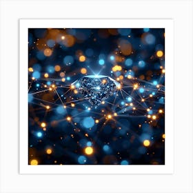 Clean Simple Connections Concept Luminous Stock Photo, A Diamond In The Connection Symbolising Ai, Shutterstock Connection Concept, Medical Advertisement Style, Bright Ambient Light, Diffuse Lightning Art Print