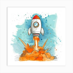 Illustration Of A Rocket Launch Art Print