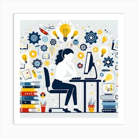 Woman Working At A Computer Art Print