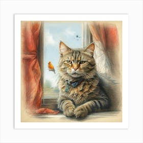 Cat And Bird Art Print