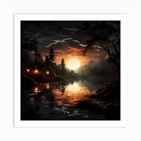 Sunset By The Lake Art Print