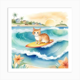 Kitty Riding The Waves Art Print