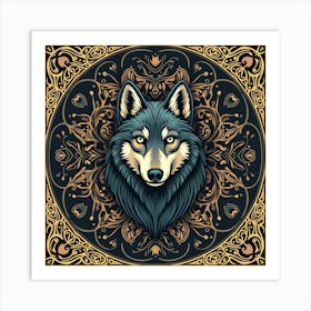 A Wolf Surrounded By A Pattern Of Swirling, Mystical Symbols Art Print