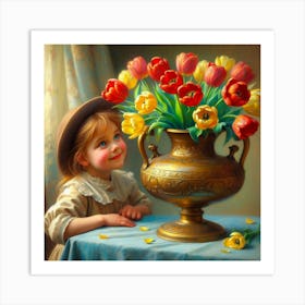 Little Girl With Tulips Art Print