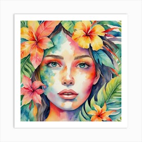 Watercolor Of A Woman With Flowers 8 Art Print