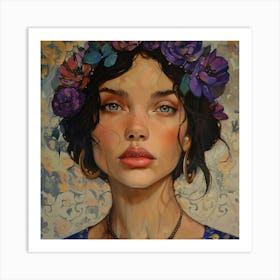 Woman With Flowers On Her Head 1 Art Print