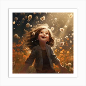 Little Girl In A Field Of Dandelions Art Print