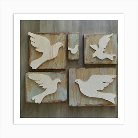 Doves On Wood Art Print