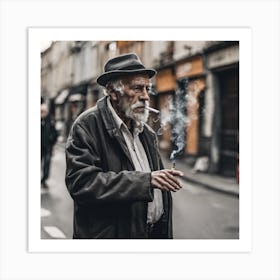 Old Man Smoking A Cigarette 1 Art Print