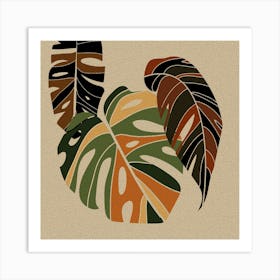 Monstera Leaves Plant Boho Retro Art Art Print