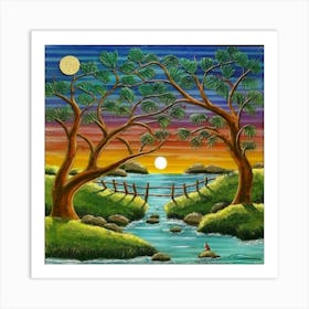 Highly detailed digital painting with sunset landscape design 8 Art Print