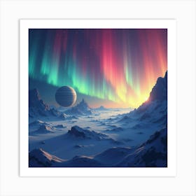 Watercolor Vibrant Auroras Dancing Above The Surface Of A Distant Planet 1 Art Print