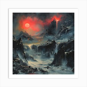 Sunset Over The Mountains, Impressionism And Surrealism Art Print