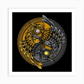 Yin Yang Owl Doodle Ornament Illustration Art Print