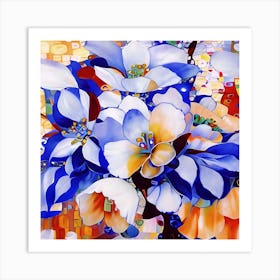 Floral in Blue and Sienna Art Print