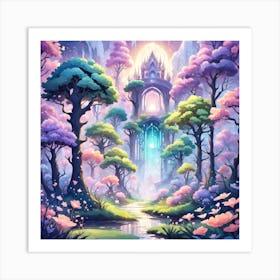 A Fantasy Forest With Twinkling Stars In Pastel Tone Square Composition 228 Art Print