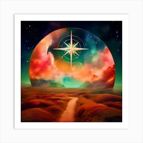 Compass In The Sky, North Star, Rich-Vibrant Colors, Surrealism Art Print