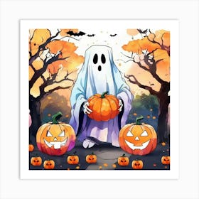 Ghost With Pumpkins 1 Art Print