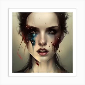 Sexy Girl With Bloody Face Art Print