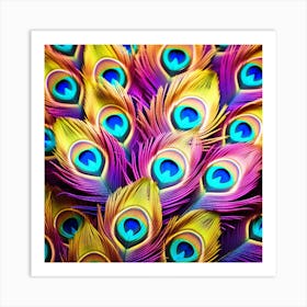 Colorful peacock feathers abstract 1 Art Print