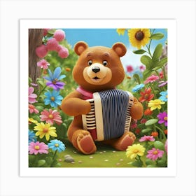 A Cheerful Cartoon Bear Playing The Accordion Art Print